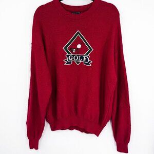 Vintage Bolle Golf Sweater Red Embroidered Crew Neck Cable Knit Pullover Large